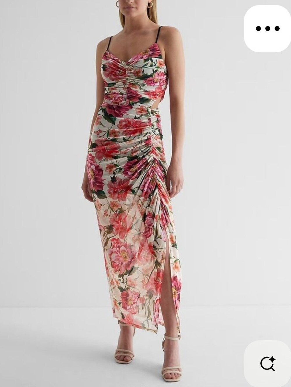 Express Floral Mesh Ruched Bodycon Maxi Dress